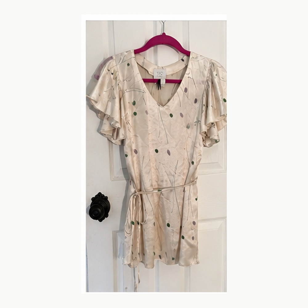 Anthropologie HD in Paris Silk Flutter Sleeve Blouse Cream Size 6